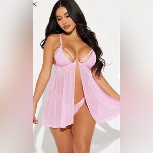 Fashion Nova Pink Lace Babydoll Lingerie Set Sz. S NWT💗